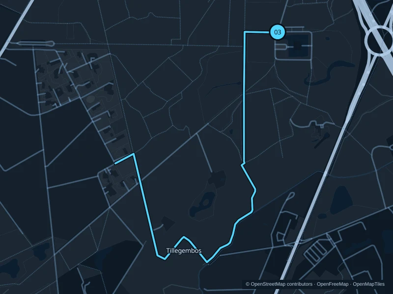 Map of the 5.8 km Tillegembos run, with start and finish marked 03.