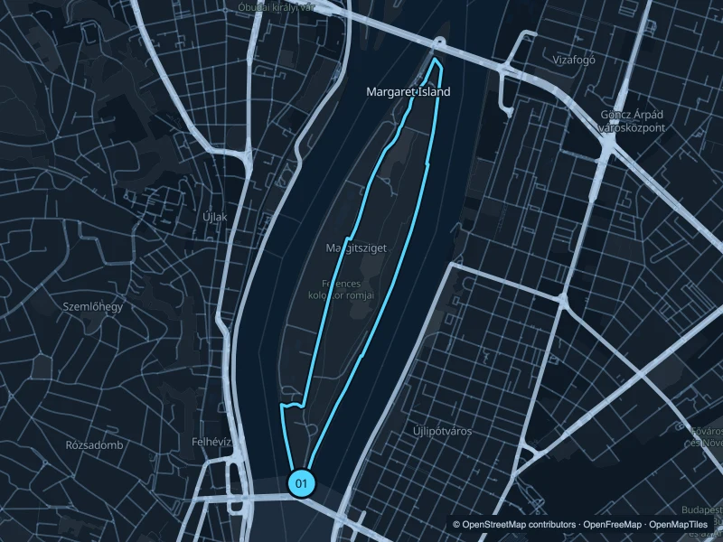 Mapa de la ruta Isla Margarita de 5,3 km, con inicio y final 01.