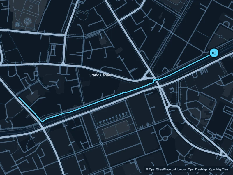 Mapa de la ruta Grand Canal · Baggot Street de 1,9 km, con inicio y final 02.