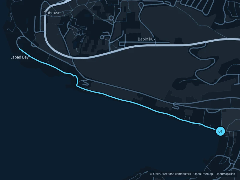 Mapa de la ruta Bahía de Lapad · dos idas y vueltas de 4,6 km, con inicio y llegada marcados como 01.