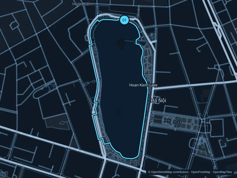 Karte der 1,7 km langen Laufstrecke Hoan Kiem · Seerunde, Start und Ziel mit 01 markiert.