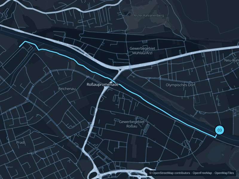 Mapa de la ruta Roßaupromenade de 5,9 km, con inicio y llegada marcados como 03.