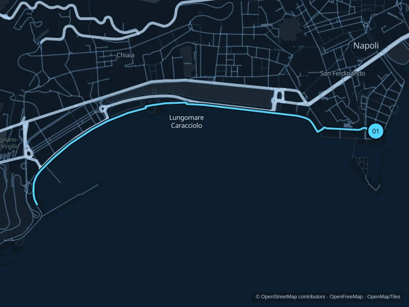 Map of the 5.8 km Lungomare Caracciolo run, with start and finish marked 01.