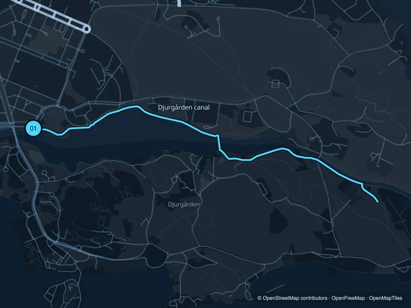 Mapa de la ruta Canal de Djurgården de 5,7 km, con inicio y final 01.