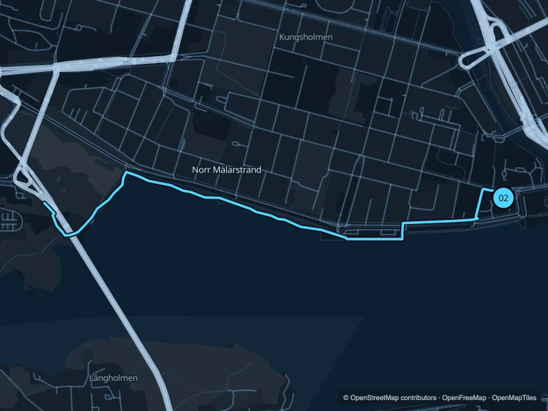 Mapa de la ruta Norr Mälarstrand de 4,1 km, con inicio y final 02.